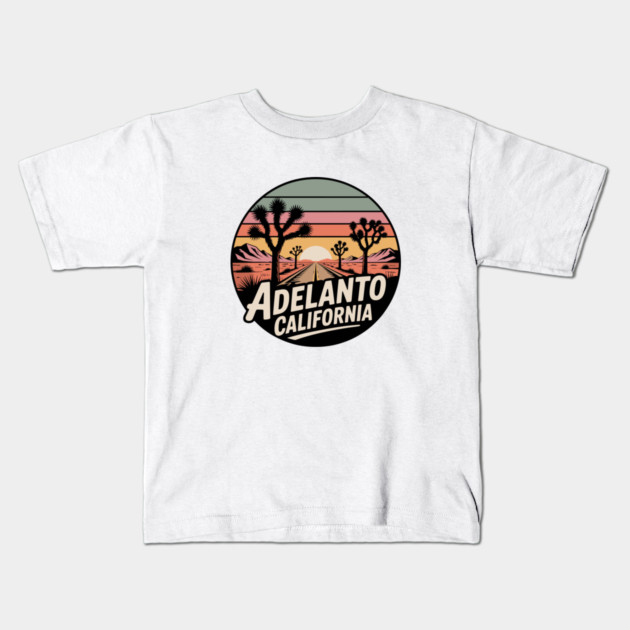 Adelanto California – Retrp Sunset Desert Kids T-Shirt by JessArty