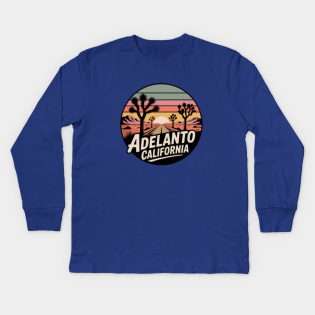 Adelanto California – Retrp Sunset Desert Kids Long Sleeve T-Shirt by JessArty