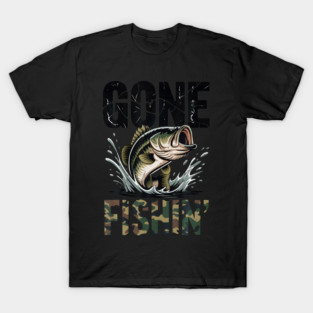 Gone Fishing Camo Bass Fish Youth Fishing Joke T-Shirt