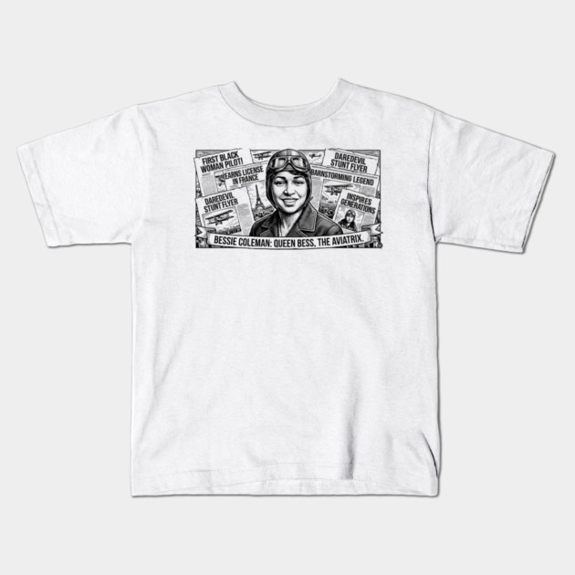 Bessie Coleman: Queen Bess, The Aviatrix Kids T-Shirt by UrbanLifeApparel