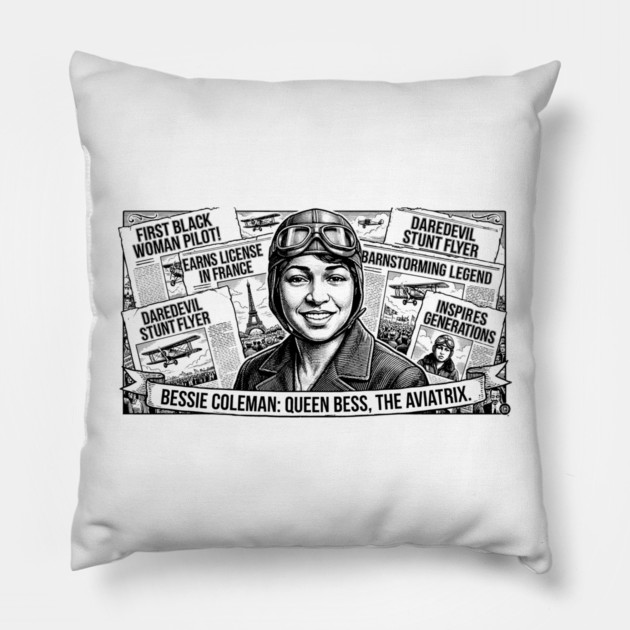 Bessie Coleman: Queen Bess, The Aviatrix Pillow by UrbanLifeApparel