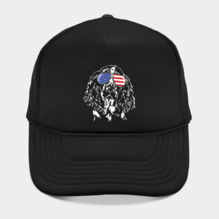 Patriotic English Springer Spaniel with American Flag sunglasses Hat