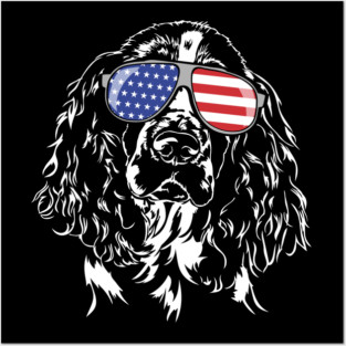 Patriotic English Springer Spaniel with American Flag sunglasses Posters and Art