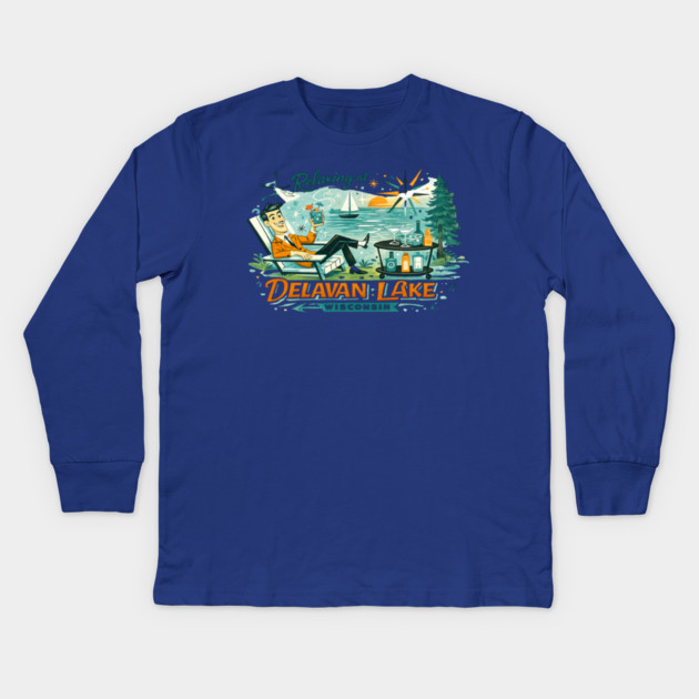 Relaxing at Delavan Lake Kids Long Sleeve T-Shirt by CrazyGirl