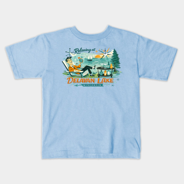 Relaxing at Delavan Lake Kids T-Shirt by CrazyGirl