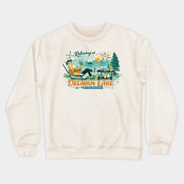 Relaxing at Delavan Lake Crewneck Sweatshirt by CrazyGirl