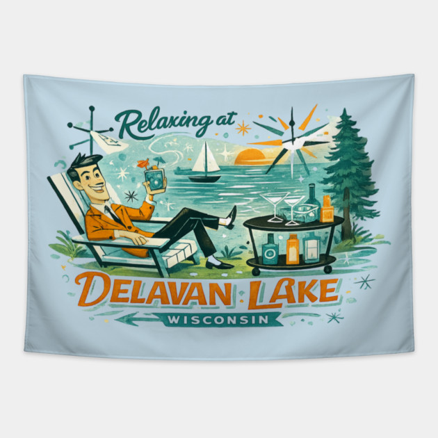Relaxing at Delavan Lake Tapestry by CrazyGirl