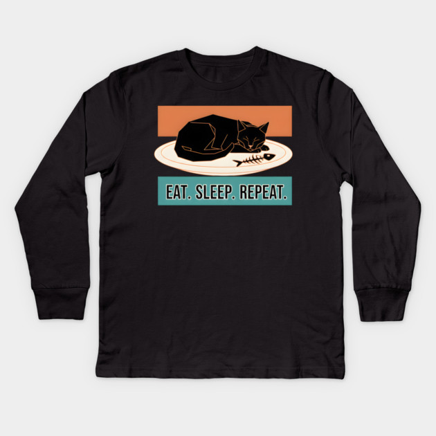 EAT, SLEEP, REPEAT Kids Long Sleeve T-Shirt by Cataura