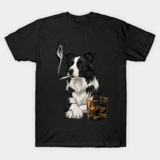Border Collie Boss - Dapper Herding Dog with Whiskey and Cigar T-Shirt