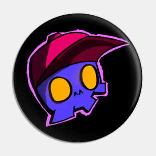 Skull in Hat Skater Merch Design Blue Pin
