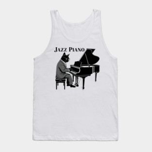 Jazz Piano Cat - Cool Black Cat Musician in Tuxedo Tank Top