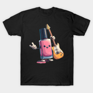 Pink Nail Colors With Electric Guitar Look T-Shirt