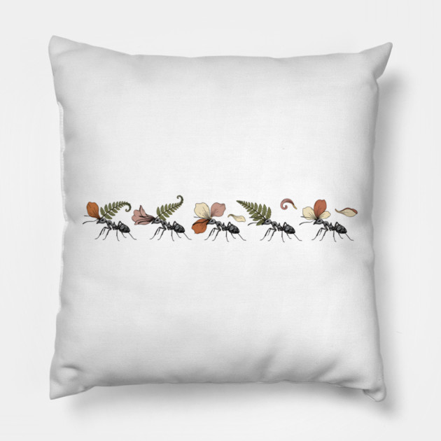 Leafcutter Ants with Fern and Petals Pillow by BirdsnStuff