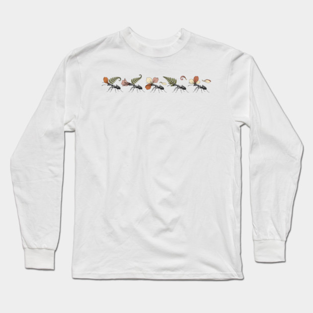 Leafcutter Ants with Fern and Petals Long Sleeve T-Shirt by BirdsnStuff
