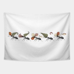 Leafcutter Ants with Fern and Petals Tapestry