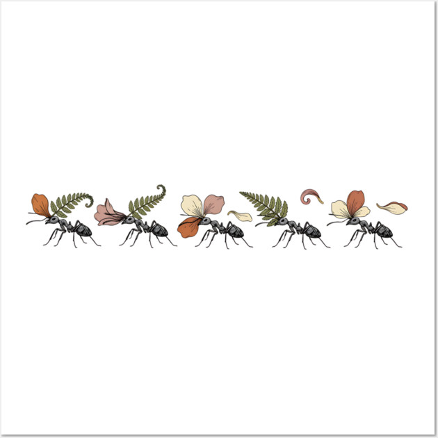 Leafcutter Ants with Fern and Petals Wall Art by BirdsnStuff