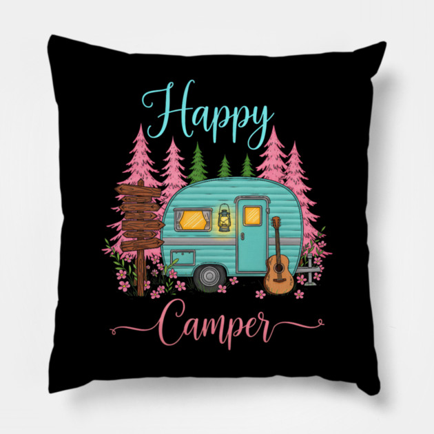 Funny Happy Camping Camper Camp Lover Trailer RV Pillow by yangho