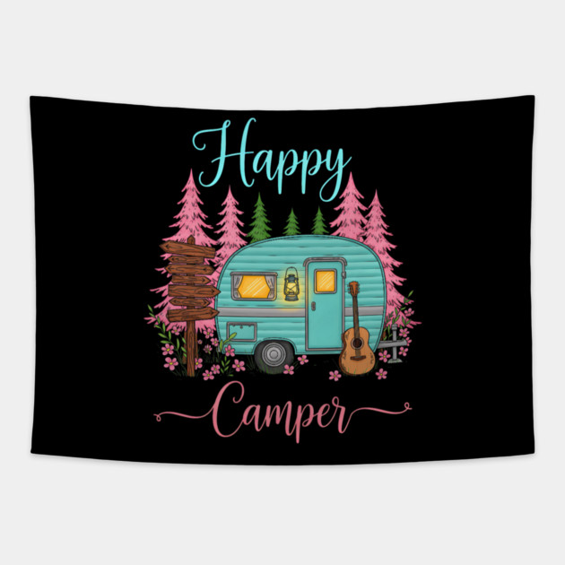 Funny Happy Camping Camper Camp Lover Trailer RV Tapestry by yangho