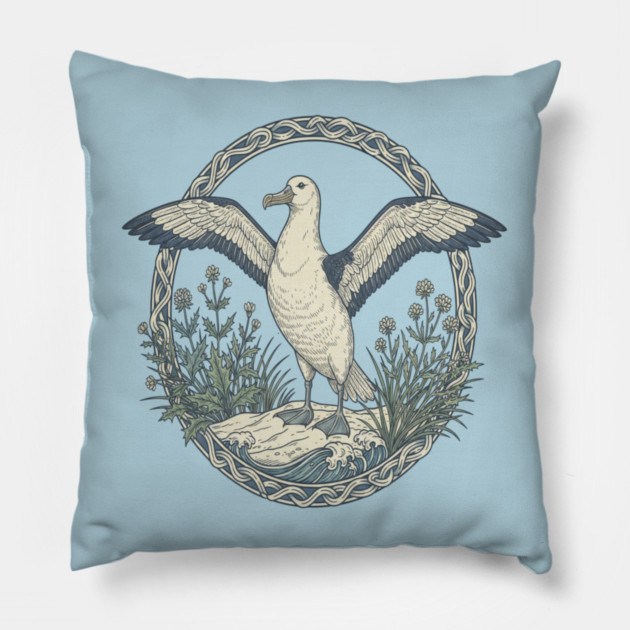 Albatross Ocean Wildlife Illustration Pillow by BirdsnStuff
