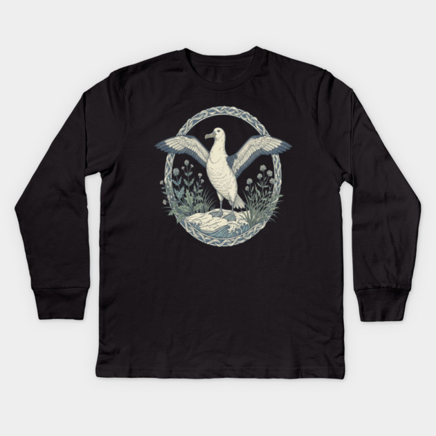 Albatross Ocean Wildlife Illustration Kids Long Sleeve T-Shirt by BirdsnStuff