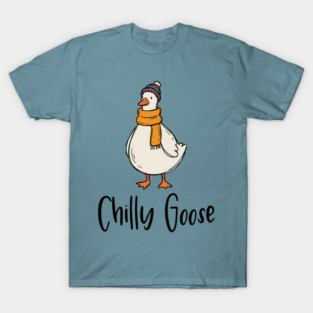 Chilly Goose dressed in beanie knit hat and scarf T-Shirt