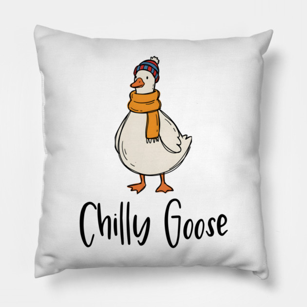 Chilly Goose dressed in beanie knit hat and scarf Pillow by Luxinda