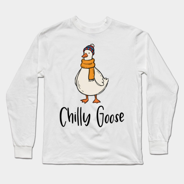 Chilly Goose dressed in beanie knit hat and scarf Long Sleeve T-Shirt by Luxinda
