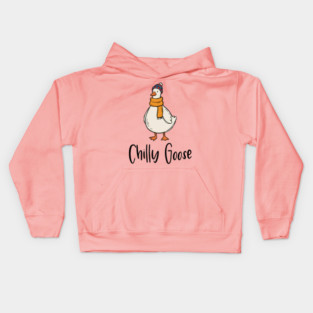 Chilly Goose dressed in beanie knit hat and scarf Kids Hoodie