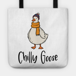 Chilly Goose dressed in beanie knit hat and scarf Tote