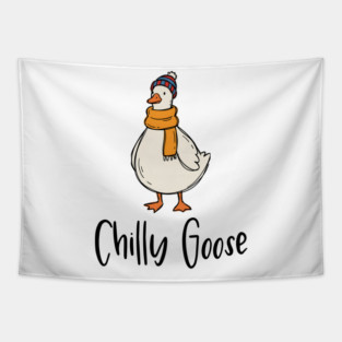 Chilly Goose dressed in beanie knit hat and scarf Tapestry