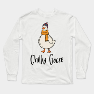 Chilly Goose dressed in beanie knit hat and scarf Long Sleeve T-Shirt