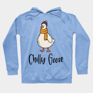 Chilly Goose dressed in beanie knit hat and scarf Hoodie