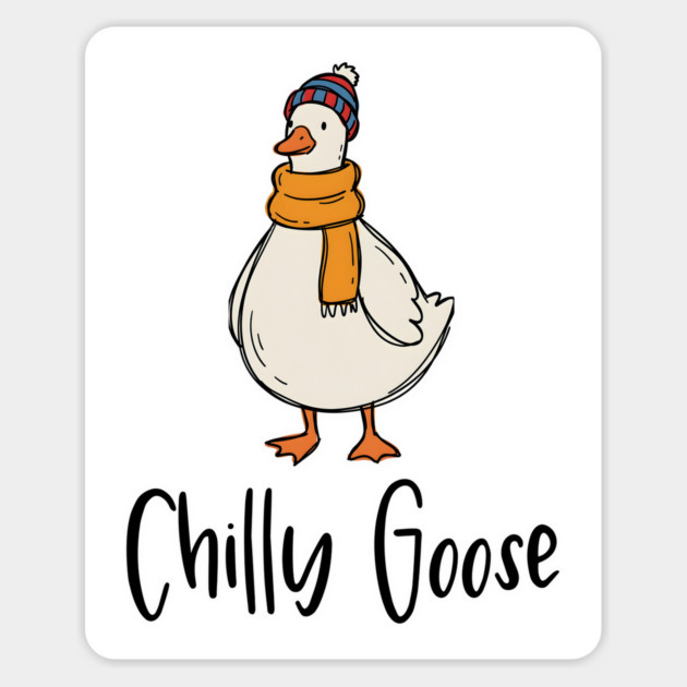 Chilly Goose dressed in beanie knit hat and scarf Magnet by Luxinda