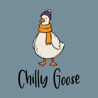 Chilly Goose dressed in beanie knit hat and scarf T-Shirt
