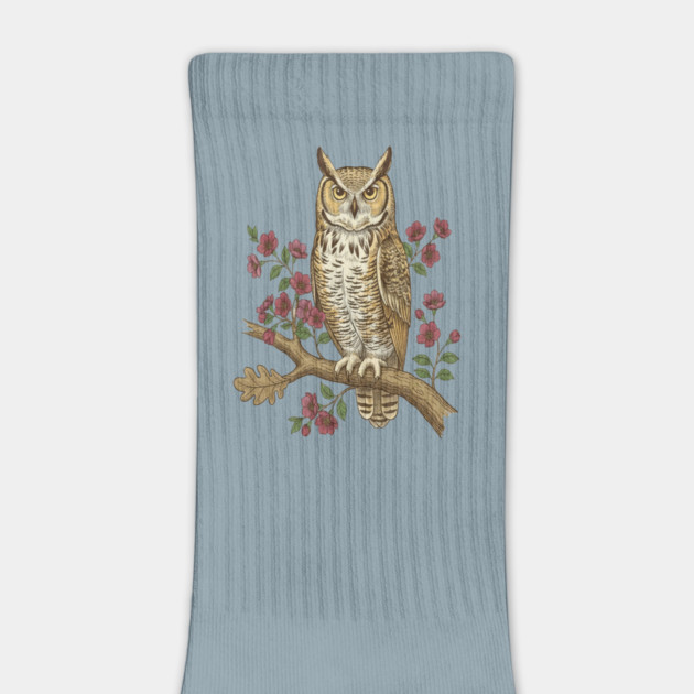 Great Horned Owl Rose Botanical Art by BirdsnStuff