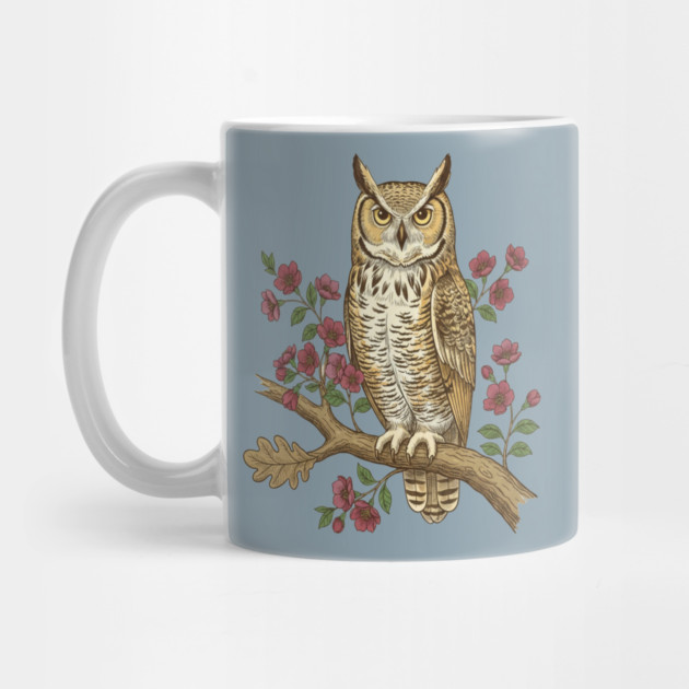Great Horned Owl Rose Botanical Art by BirdsnStuff