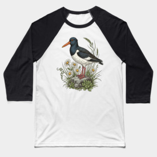Coastal Oystercatcher Daisy Wildlife Art Baseball T-Shirt