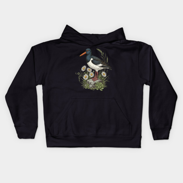Coastal Oystercatcher Daisy Wildlife Art Kids Hoodie by BirdsnStuff