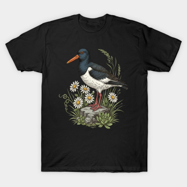 Coastal Oystercatcher Daisy Wildlife Art T-Shirt by BirdsnStuff