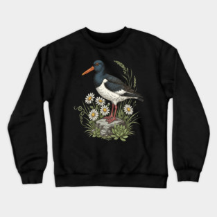 Coastal Oystercatcher Daisy Wildlife Art Crewneck Sweatshirt