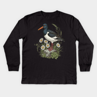 Coastal Oystercatcher Daisy Wildlife Art Kids Long Sleeve T-Shirt