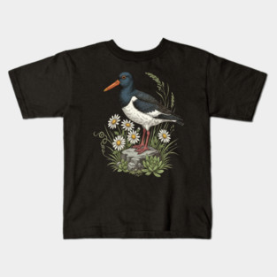 Coastal Oystercatcher Daisy Wildlife Art Kids T-Shirt