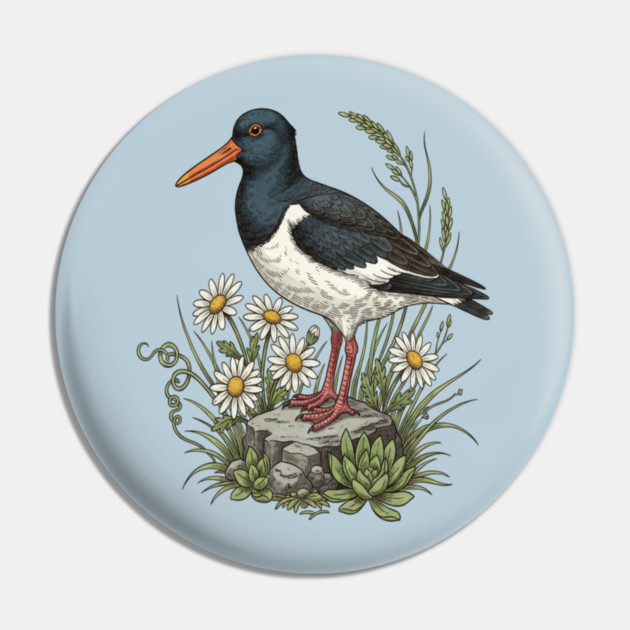 Coastal Oystercatcher Daisy Wildlife Art Pin by BirdsnStuff