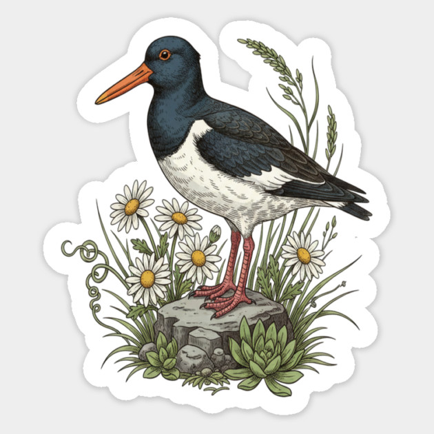 Coastal Oystercatcher Daisy Wildlife Art Magnet by BirdsnStuff