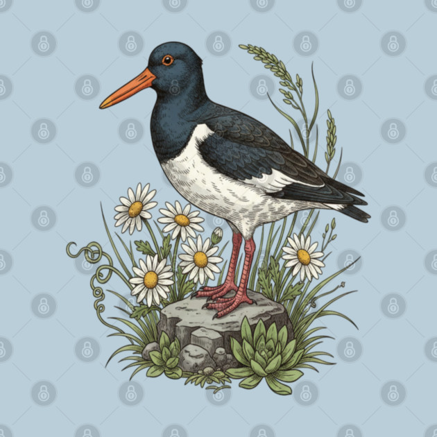 Coastal Oystercatcher Daisy Wildlife Art by BirdsnStuff