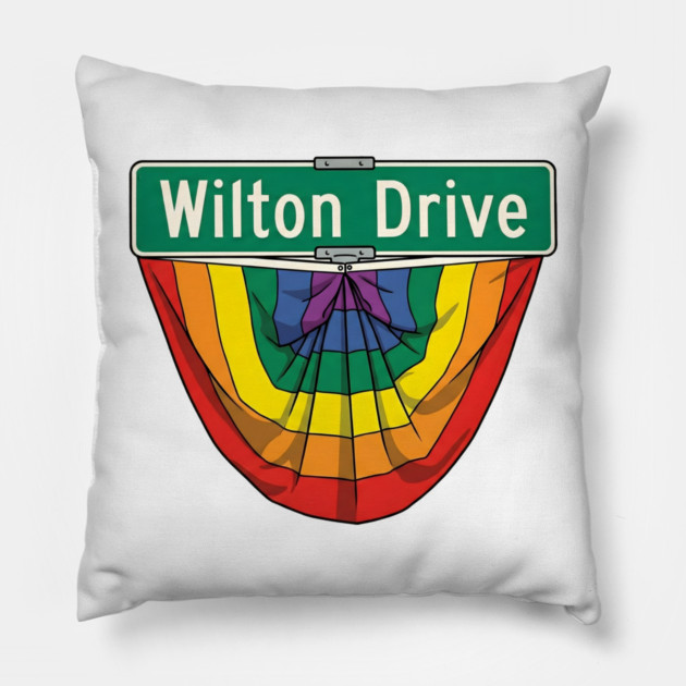 Wilton Drive Rainbow Pride Street Sign Pillow by WarFX Designs