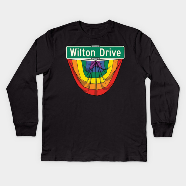 Wilton Drive Rainbow Pride Street Sign Kids Long Sleeve T-Shirt by WarFX Designs
