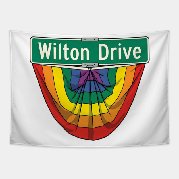 Wilton Drive Rainbow Pride Street Sign Tapestry by WarFX Designs