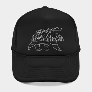 Mountain Scene Bear for Campers and Hikers with Clouds | BearlyBrand Hat