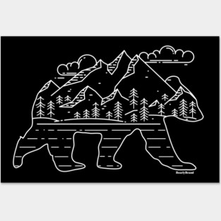 Mountain Scene Bear for Campers and Hikers with Clouds | BearlyBrand Posters and Art